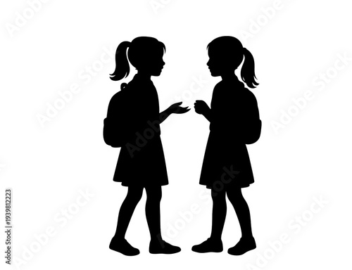 School Girls Talking Silhouette Isolated on Transparent Background
