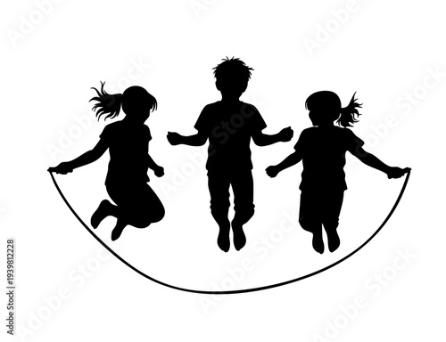 Group of Children Playing Jump Rope Silhouette