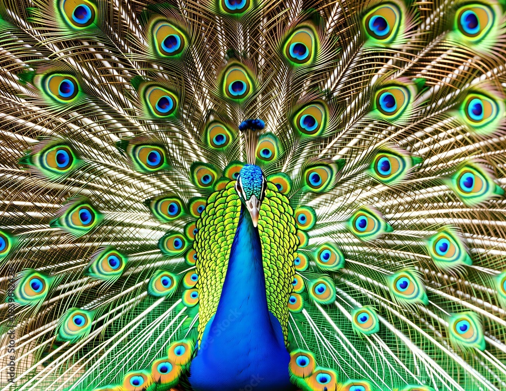 Obraz premium Peacock Displaying its Tail Feathers