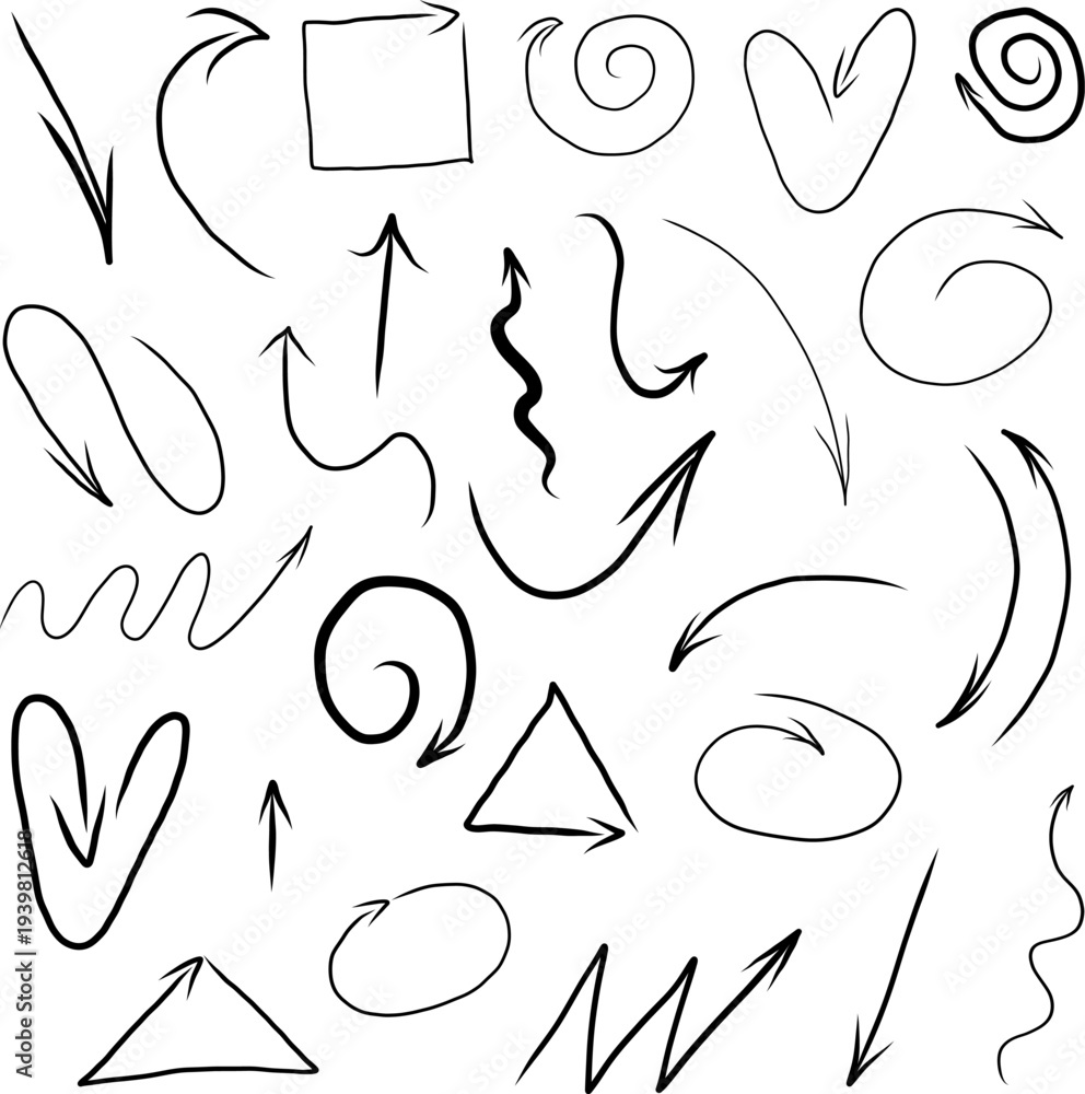 Fototapeta premium Hand drawn arrow vector set. Black doodle pointers and graphic elements collection.