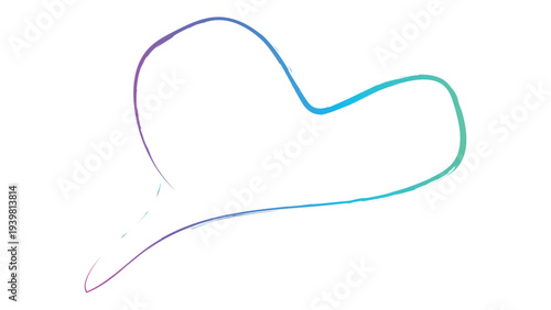 Abstract heart shape with smooth line and modern gradient color changing from purple to teal