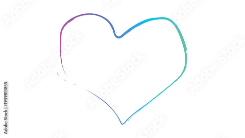 Abstract heart outline with smooth line and modern gradient color changing from purple to teal