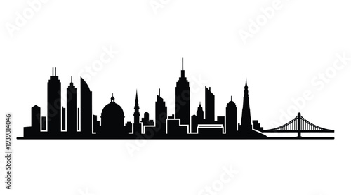 Modern City Skyline Silhouette Urban Architecture Cityscape Buildings Skyscraper Bridge Landscape Panorama Vector Illustration