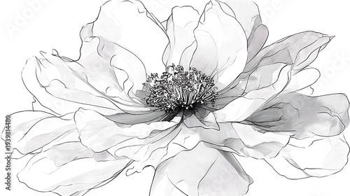 A flower is drawn in black and white