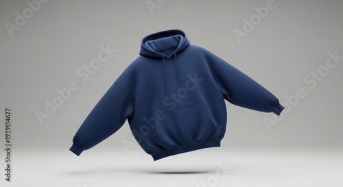 Oversized Navy Blue Hoodie Mockup Floating Presentation Apparel