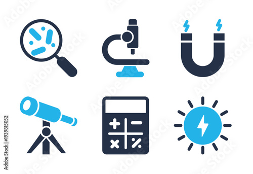 Research Instruments and Energy icon set. Solid glyph series icons