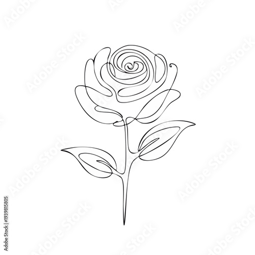 一筆書きバラ線画ミニマルモノクロ