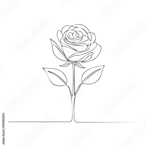 一筆書きバラ線画ミニマルモノクロ