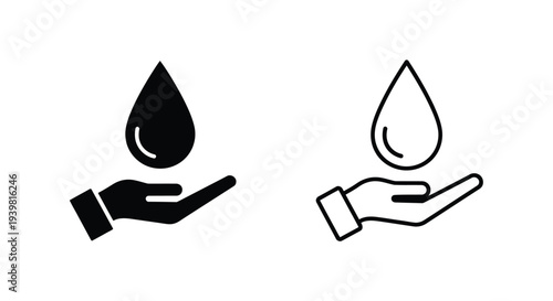 Hands holding water drops icon Vector