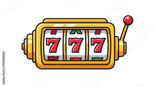 Lucky Seven Slot Machine Vector Illustration, Classic Casino Game Symbol, Gambling Entertainment and Chance Concept