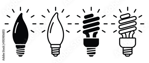 Light Bulb Icons Set Energy Saving CFL Lamp and Vintage Incandescent Lightbulbs Flat Vector Illustration Design Element