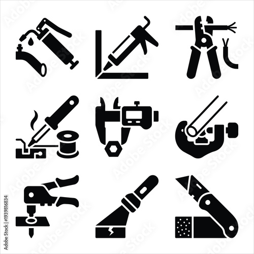 Industrial Maintenance Tool Icons Set for Repair and Construction