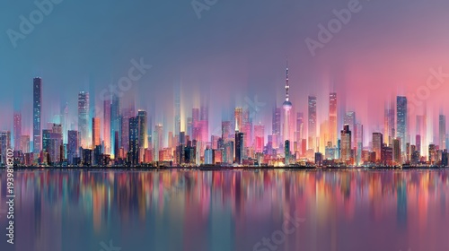 Global city skylines blend for international investment campaign with light gradient sky for text placement in diverse urban scene