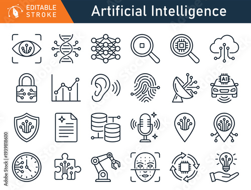 Wallpaper Mural Artificial Intelligence Line Icons Set Robotics Cybernetics Information Technology AI Concepts Editable Stroke Vector Collection Torontodigital.ca