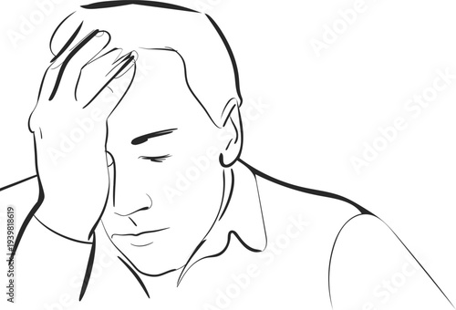 Stressed businessman with hand on forehead feeling overwhelmed