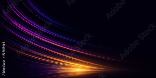 Abstract blue and colorful background featuring glowing waves of purple light and flowing energy lines in a futuristic motion pattern across a dark textured space backdrop