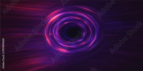 Abstract fractal background featuring a digital blue and purple swirl design with glowing light circles and a spiral vortex pattern resembling a cosmic energy galaxy tunnel