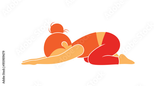 Relaxing Child's Pose Yoga Illustration. Person in Balasana for stress relief, stretching, mindfulness, and wellness.