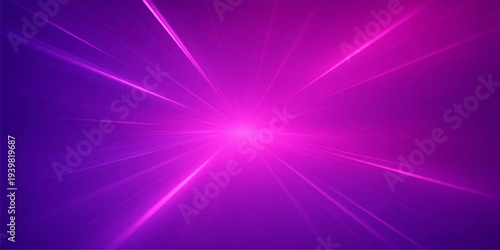 An abstract blue and purple background design features a bright star burst of light rays and glowing laser beams that create a shiny violet energy explosion in space