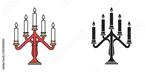 Elegant Candelabras with Candles, Vector Illustration, Flat Design