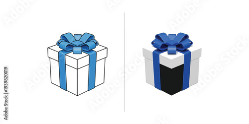 Gift boxes with blue ribbons and bows vector illustration, flat design
