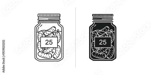 Pickle jars with 25 pieces, vector illustration of pickled cucumbers in flat design
