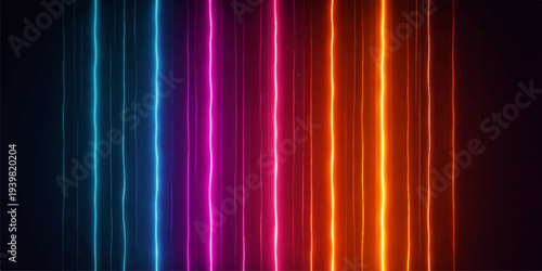 An abstract rainbow background features colorful motion lines and a vibrant wave pattern with pink, blue, and purple light textures for a modern wallpaper design