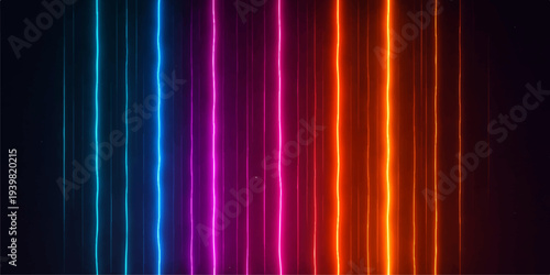 An abstract rainbow background features colorful motion lines and a vibrant wave pattern with pink and purple light textures for a modern digital wallpaper design
