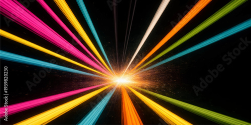 Abstract rainbow background with colorful light trails and motion blur design featuring glowing energy lines and speed patterns on a night highway illustration