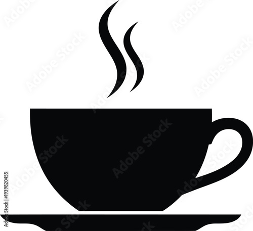 A black silhouette of a steaming hot cup of coffee