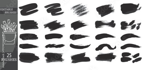 Set of 25 editable brush strokes vector