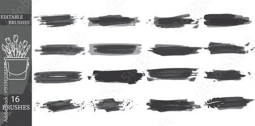 Set of 16 editable brush strokes vector