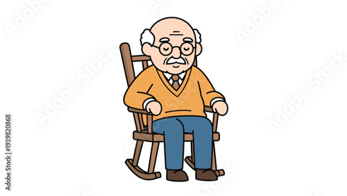Elderly Man Relaxing in Rocking Chair Cartoon Illustration