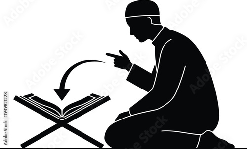 Devout Man Kneeling in Prayer Reading Sacred Scripture on Wooden Stand in Peaceful Religious Setting