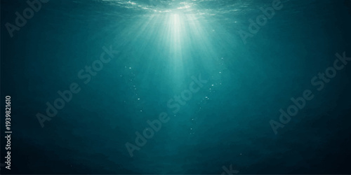 An abstract underwater world loop features deep blue ocean waves and sunlight rays piercing the marine surface for a serene diving background