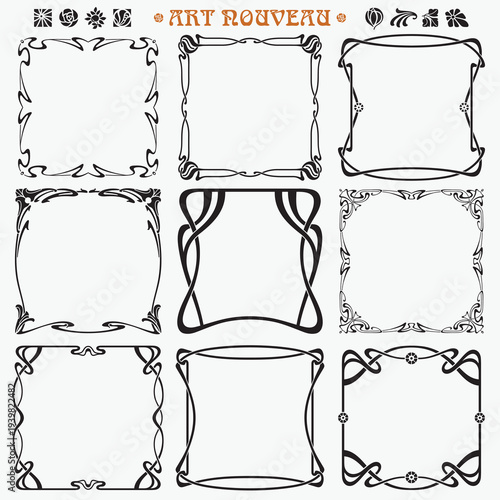 Decorative square borders and frames Art Nouveau style