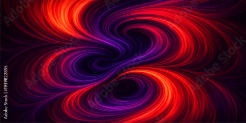An abstract fractal art design featuring a glowing vortex of red, yellow, and black swirls that create a fiery spiral motion with light waves and energy patterns for a textured wallpaper backdrop