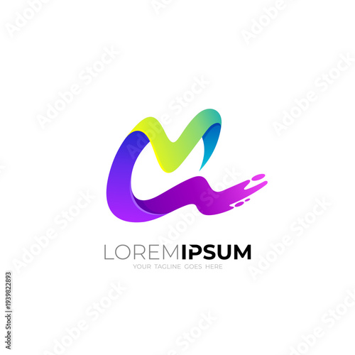 C and M logo with colorful design template, 3d colorful style