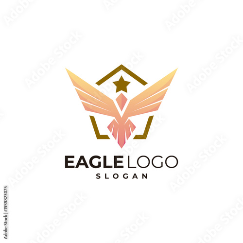 The eagle logo and a pentagon are combined into one as a military logo.
