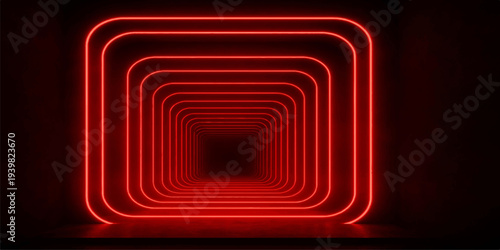 Abstract red light background featuring a 3d glossy glass square and metallic vector elements for a shiny technology web design pattern