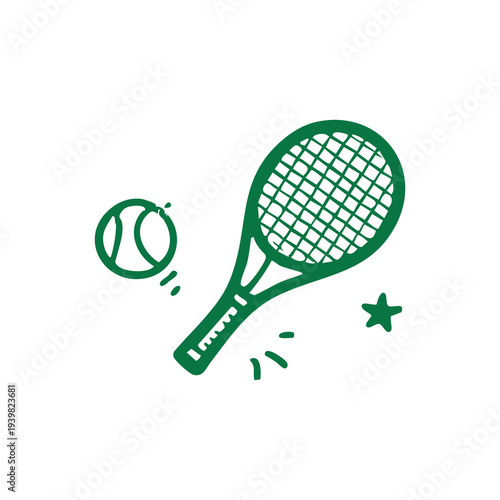 Green Tennis Racket and Ball Icon