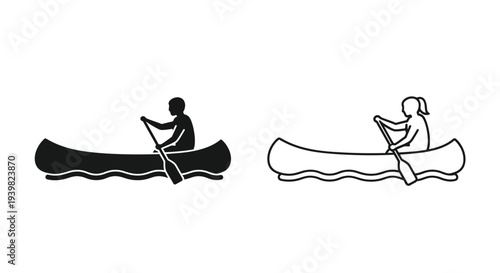Canoeing adventures - simple line art Vector