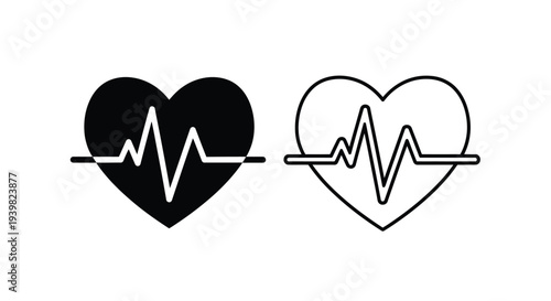 Heartbeat love icons set Vector