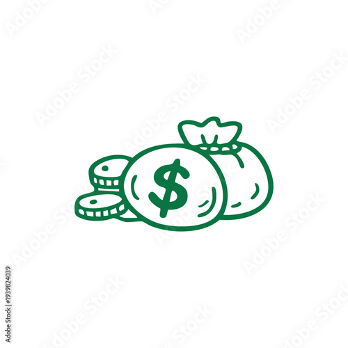 Money Bag with Coins Icon Financial Wealth and Savings Concept