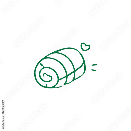 Hand drawn Swiss Roll Cake Icon with Heart Simple Dessert Doodle