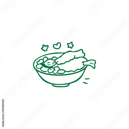 Delicious Noodle Soup Illustration with Fried Topping