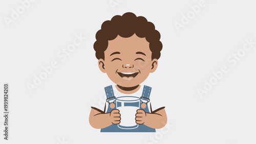 Happy child milk glass illustration