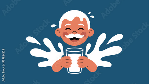 Happy man milk splash mustache