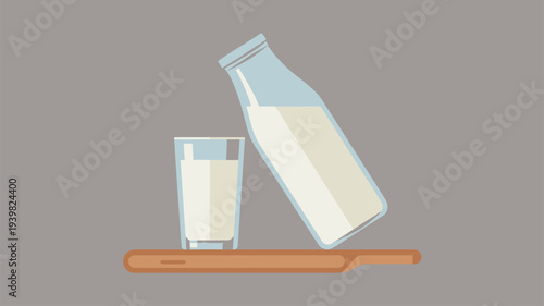 Milk bottle fallen glass shelf flat illustration