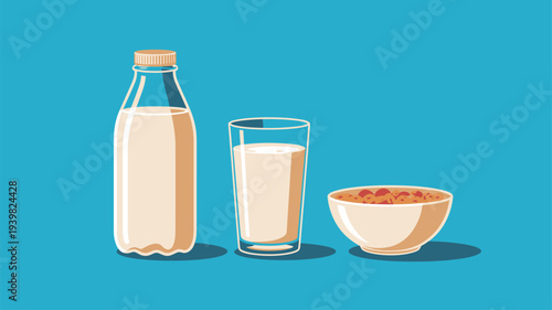 Milk Bottle Glass Cereal Illustration